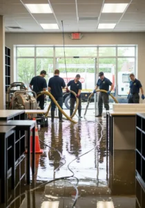A team extracting water from a flooded office or retail store with industrial truck mount extraction equipment United States 29