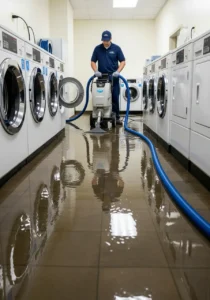 Standing water under washersdryers with a technician using a portable extractor United States 27